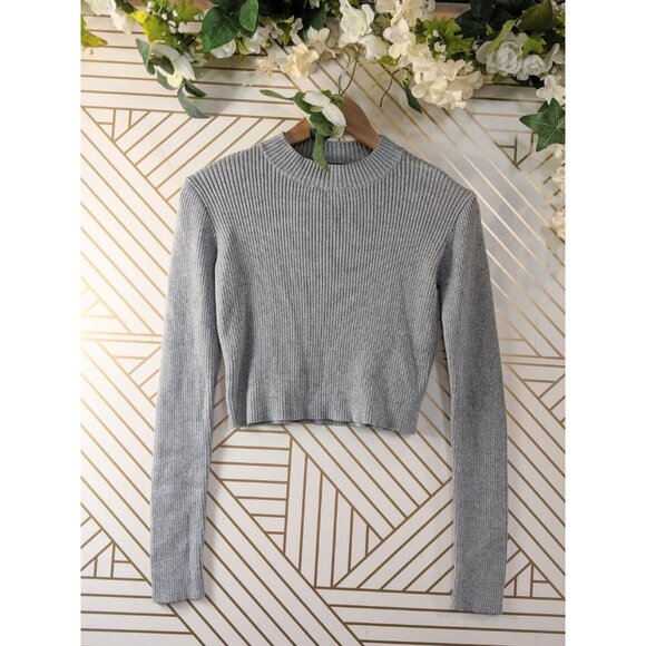 BRANDY MELVILLE Women's Grey Gray Ribbed Mock Neck Long Sleeve Size XS/S - Picture 1 of 6